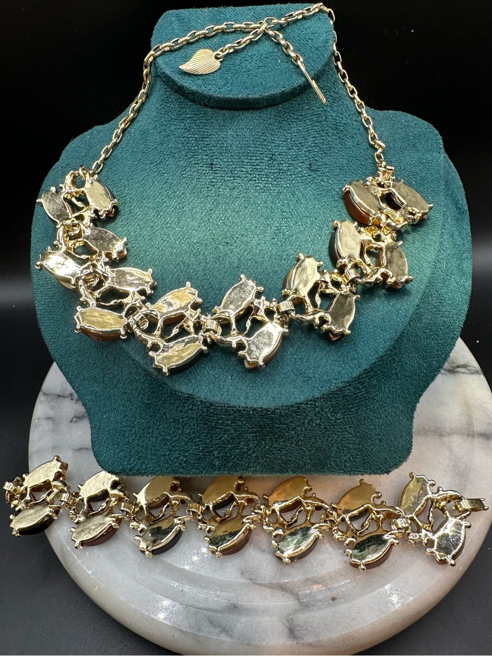 Mid Century Thermoset Uranium Glass Rhinestones Necklace & Bracelet - Picture 8 of 14